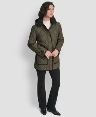 DKNY Women's Corduroy Collar Hooded Quilted Coat - Macy's