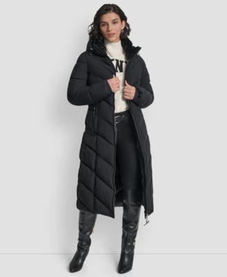 Women's Hooded Zip Front A-Line Maxi Puffer Coat