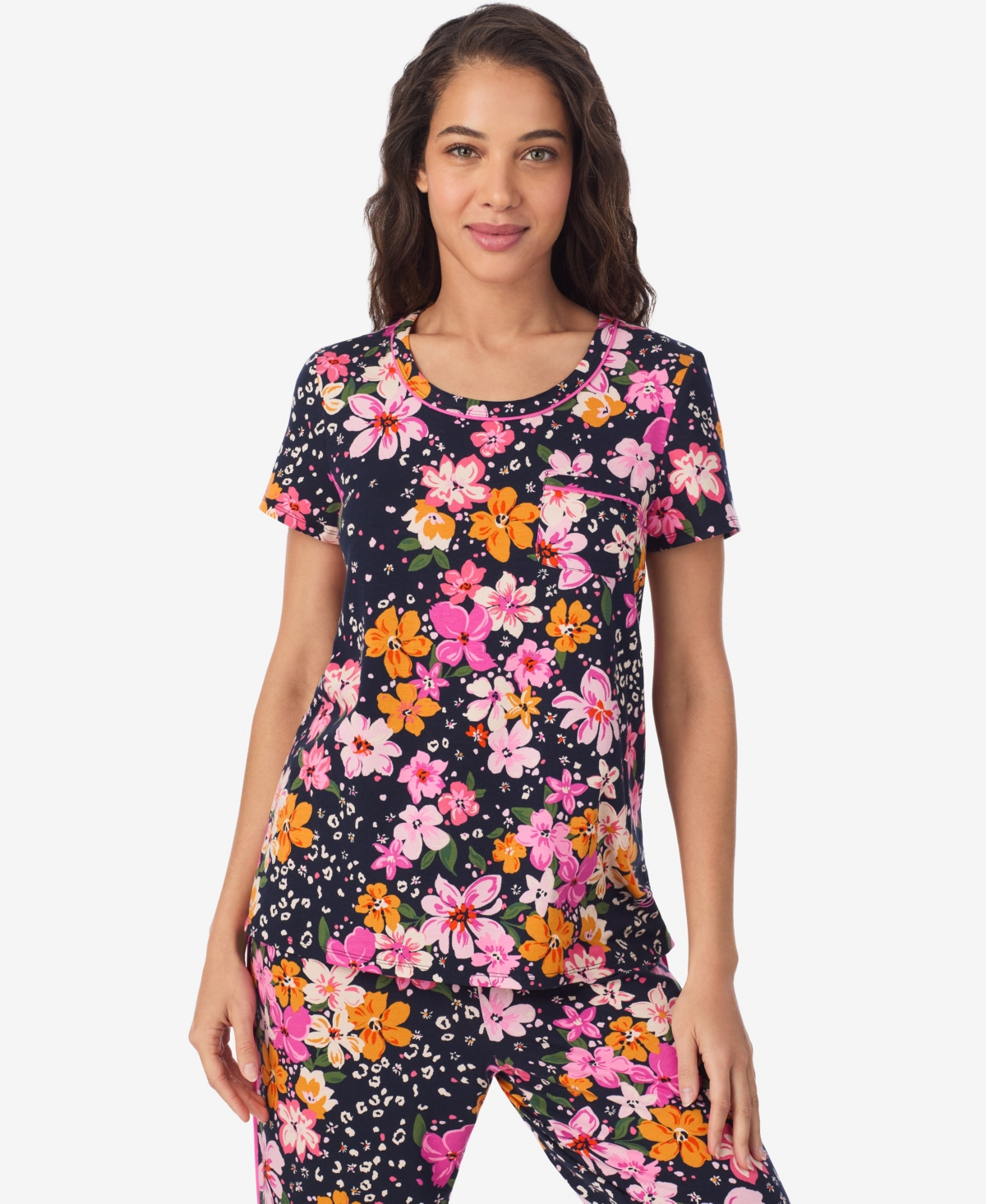 Cuddl Duds Women's Short Sleeve Cropped Pajama Set In Animal Print