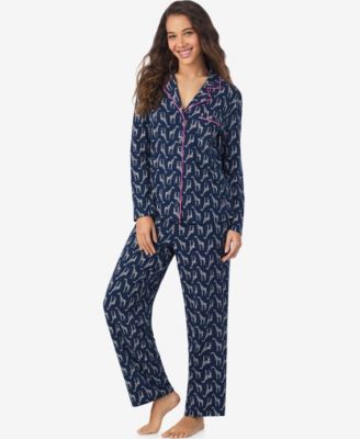 Women's Long Sleeve Notch Collar Top and Long Pants Pajama Set