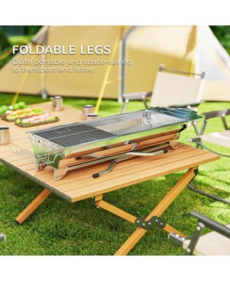 Portable Folding Charcoal BBQ Grill with Pan Storage Shelf Hooks