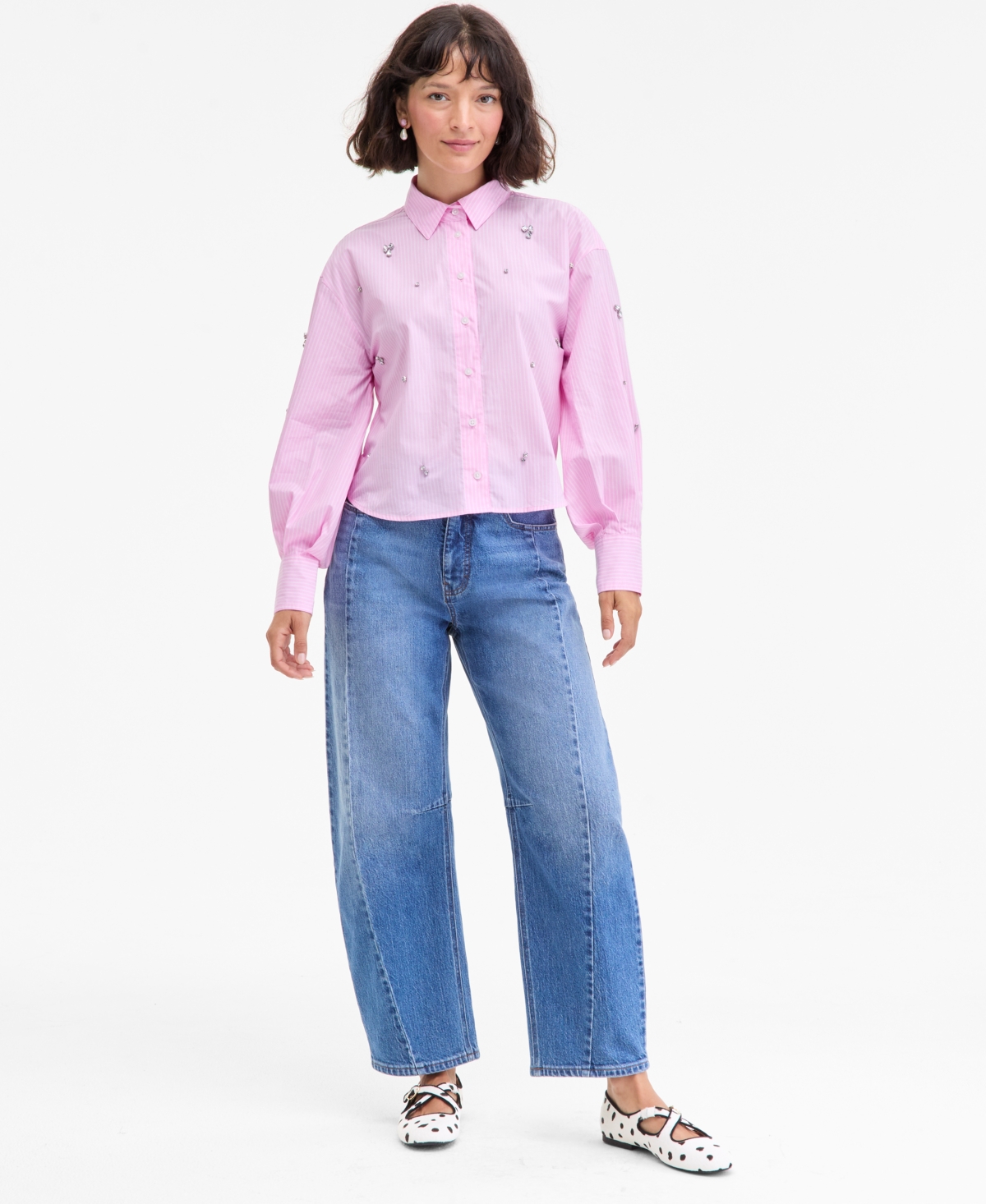 On 34th Women's Embellished Striped Shirt, Macy's Exclusive