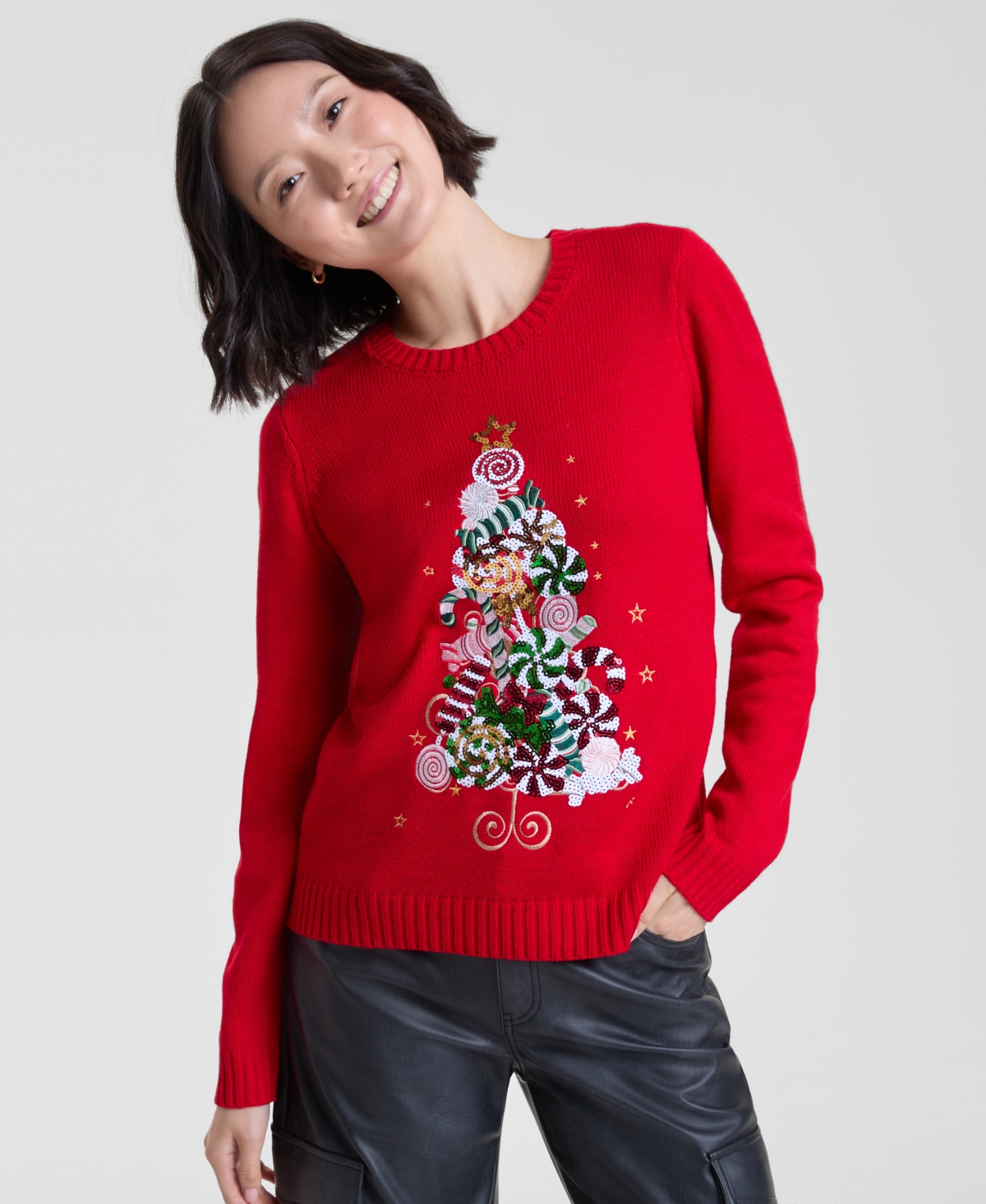 Holiday Lane Women's Candy Tree Graphic Sweater, Macy's Exclusive