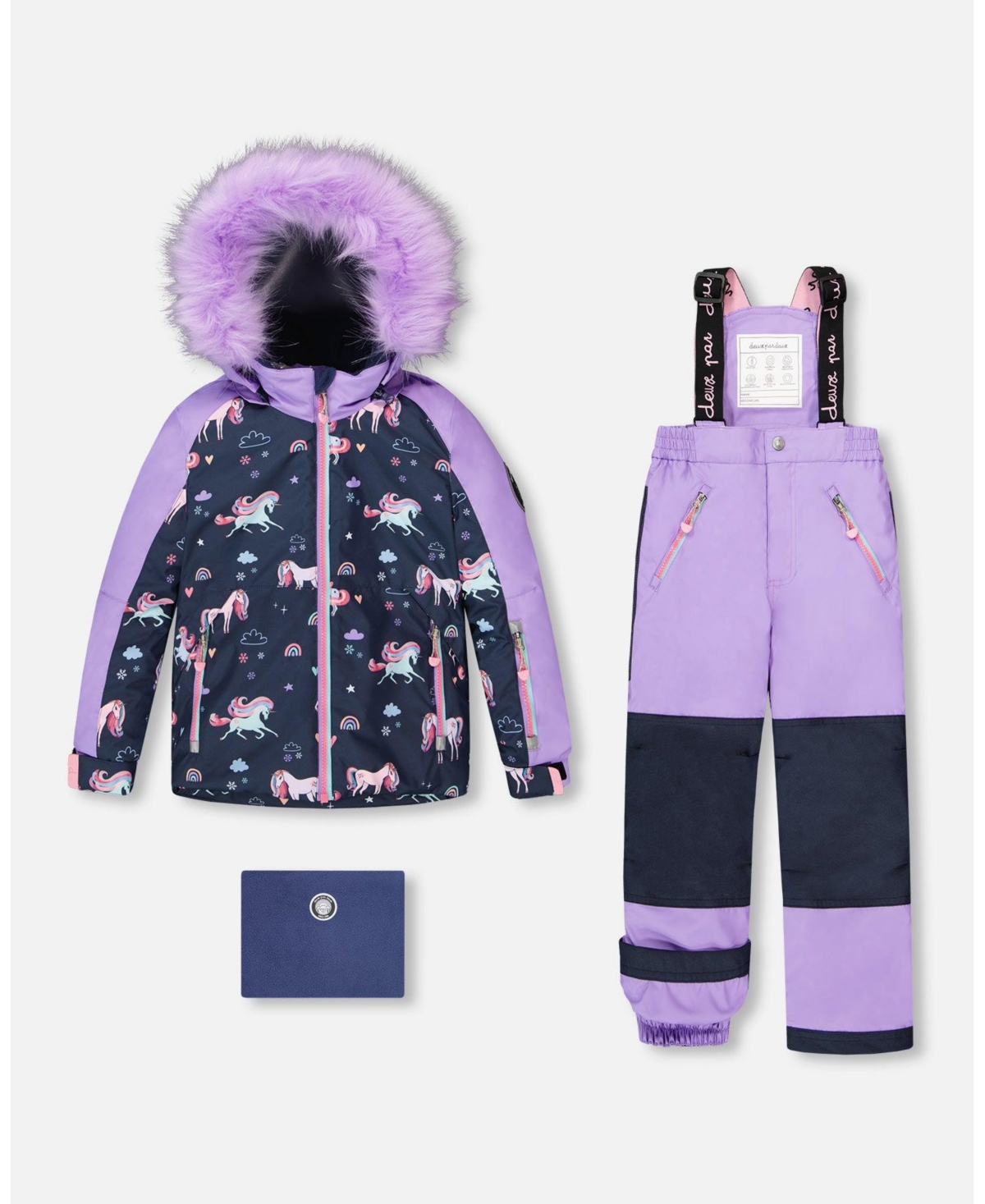 Deux par Girl Two-Piece Play Snowsuit with Printed Colorblocked Jacket Lavender