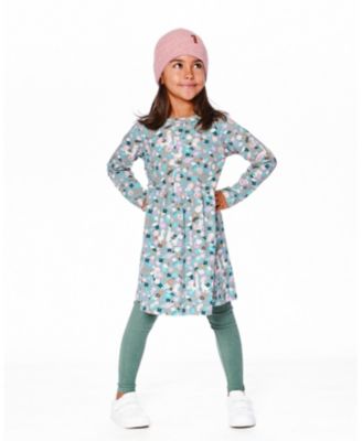 Girl Half Button Cotton Dress Blue Llama Print - Child