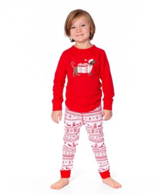 Kids Unisex Cotton Two-Piece Pajama Set Red and White Fairisle - Toddler|Child