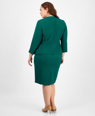 Plus Size Button-Front Jacket & Pencil Skirt Suit Set