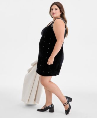 Trendy Plus Size Rhinestone-Embellished Mini Dress, Macy's Exclusive
