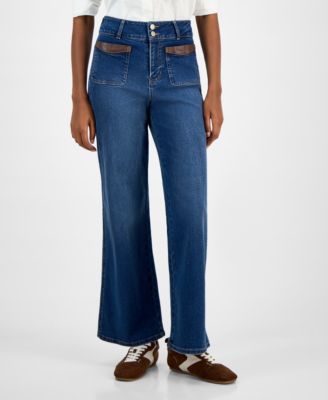 And Now This - Petite Patch-Pocket Wide-Leg Jeans