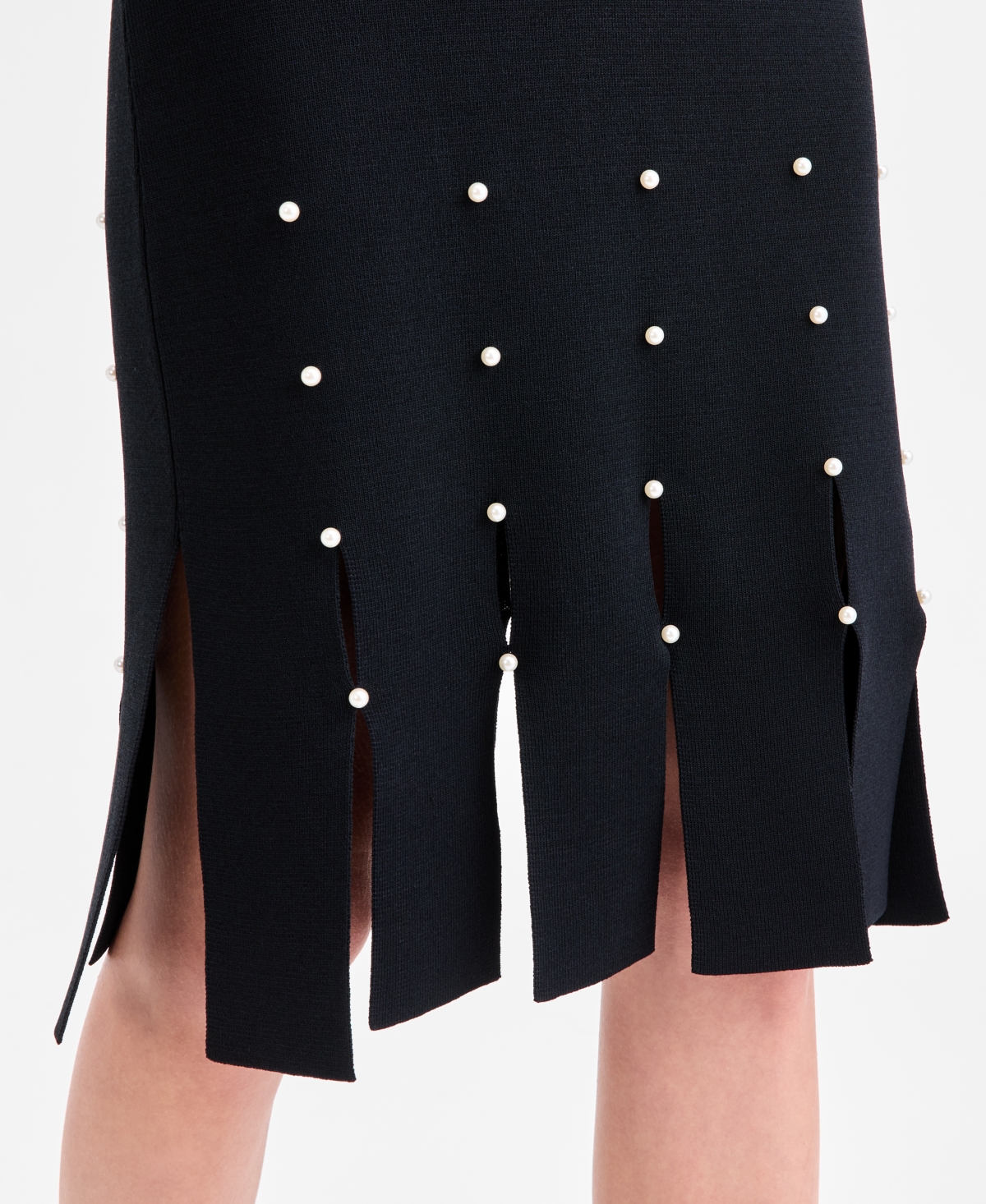 Vince Camuto Carwash Midi Dress With Pearl Trim In Black
