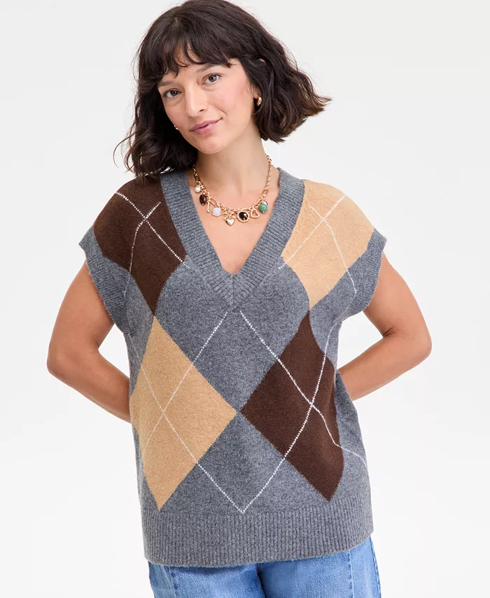 Women's Argyle Oversized Sweater Vest