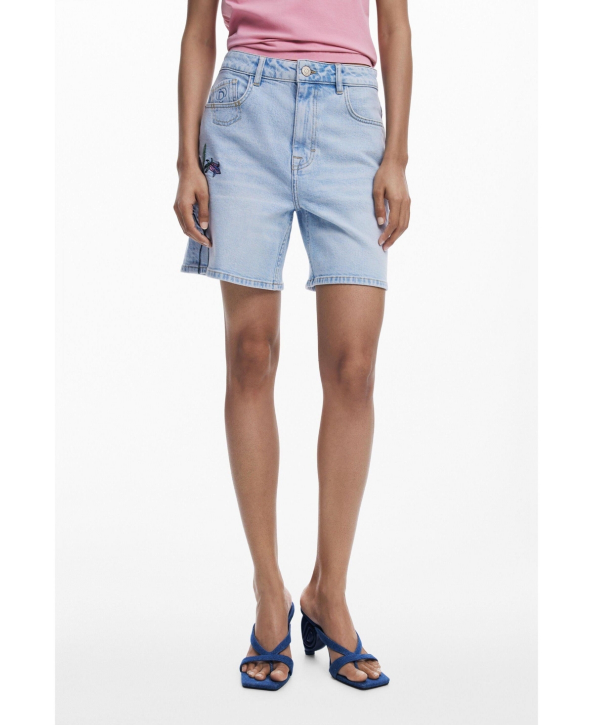 Desigual Women's Denim Bermuda Flower In Blue