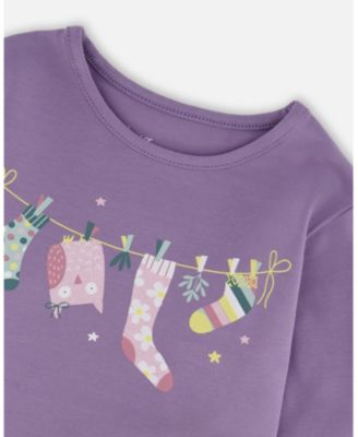 Girl Cotton Jersey Top Purple Gray with Owl - Toddler|Child