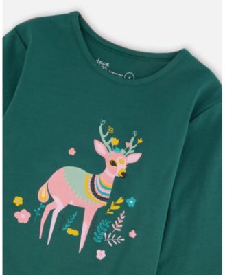 Girl Cotton Long Sleeve T-Shirt Dark Green - Child