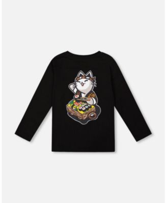 Big Boys Long Sleeve Jersey Tee Shirt Black with Print Back & Front