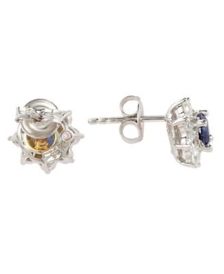 Suzy Levian Sterling Silver Sapphire Flower Halo Stud Earrings