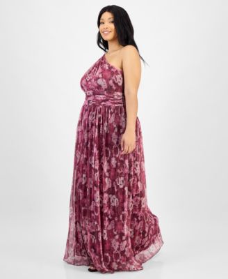 Trendy Plus Size Printed One-Shoulder Gown