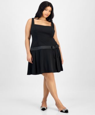 B Darlin - Trendy Plus Size Drop-Waist Bow Mini Dress