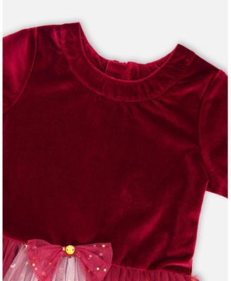 Girl Bi-Material Short Sleeve Party Dress Red - Toddler|Child