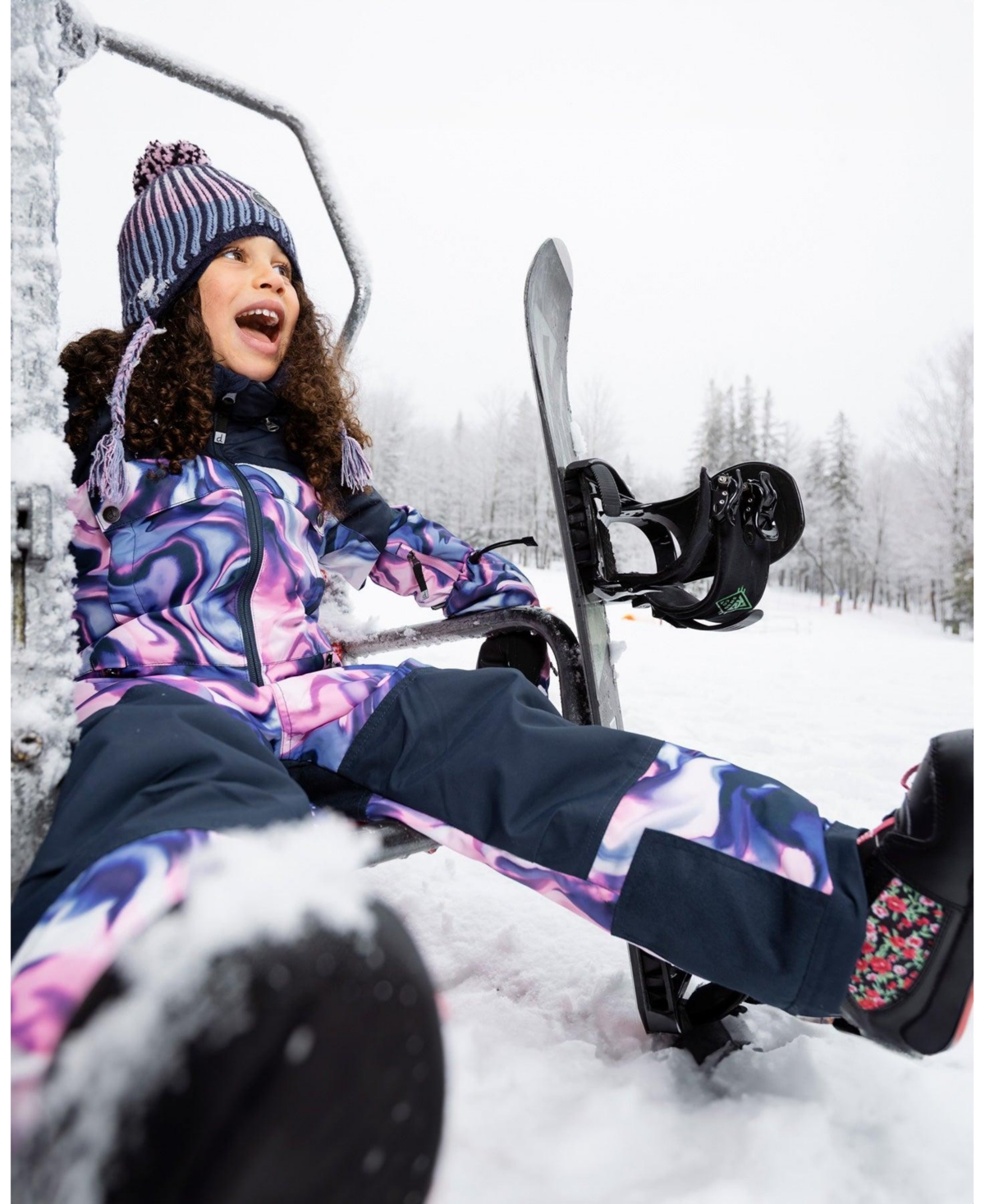 Deux par Girl One-Piece Teknik Snowsuit Pink and Blue Marble
