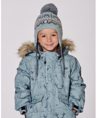 Baby Boy Lined Peruvian Knit Pompom Hat Gray and Sage - Baby