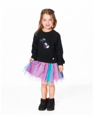 Girl Bi-Material Dress Black with Mesh Skirt - Child