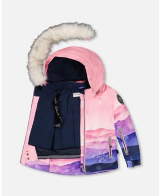 Girl Two-Piece Play Snowsuit with Printed Jacket Navy Blue - Toddler|Child