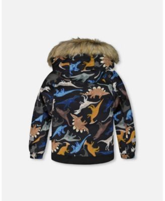 Boy Two-Piece Play Snowsuit with Printed Dinosaurs Jacket Brown - Child