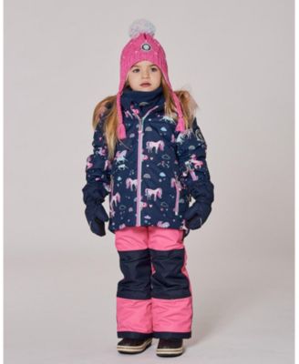 Big Girls Two-Piece Play Snowsuit with Printed Jacket and Solid Pant Candy Pink