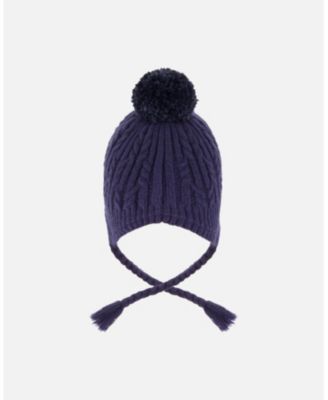 Kids Unisex Lined Winter Hat with Pompom Navy Blue - Toddler|Child