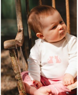 Baby Girls Cotton Long Sleeve Romper Off-White Cat