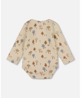 Baby Boy Cotton Onesie Beige Tree Print - Baby