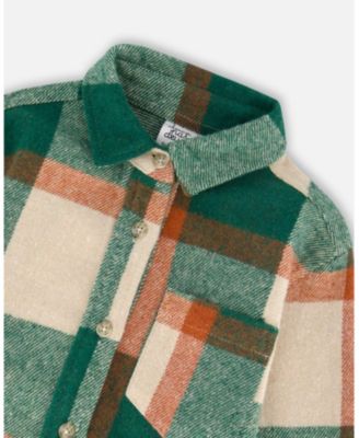 Boy Long Sleeve Yarn Dyed Plaid Shirt Green and Orange - Toddler|Child