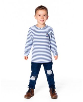 Baby Boy Super Soft Long Sleeve Striped Jersey T-Shirt Light Blue - Baby