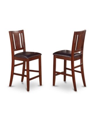 3-Piece Asian Hardwood Faux Leather Seat Stools with Square Pub Table Counter Height Kitchen Table Set