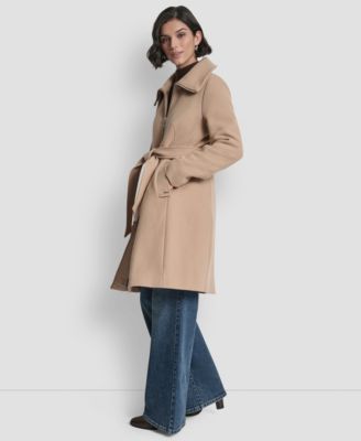 Petite Belted Zip Front Coat