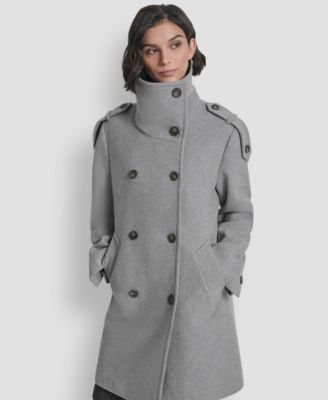 Women's Double-Breasted Funnel Neck Military Coat
