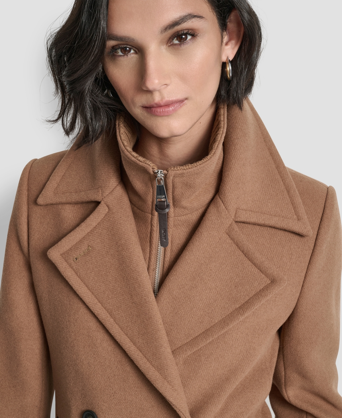 Dkny Womens Short Double Breasted Collared Coat P Xs Xxl In Brown