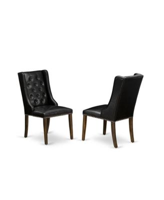 5-Pc Kitchen Dining Room Set 4 Black Linen Fabric Dining Padded Chairs with Button Tufted Back and 1 Beautiful Rectangular Table - Distressed Jacobean Finish