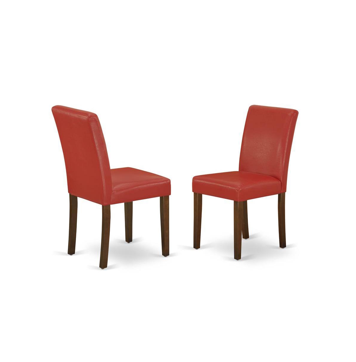East West Furniture 3 Piece Kitchen Table Set Includes 1 Drop Leaves Dining Room Table and 2 Firebrick Red Pu Leather Upholstered Chair with High Back