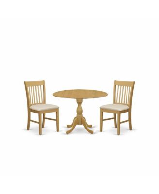 3 Piece Dining Room Table Set - Oak Wood Dining Table and 2 Oak Linen Fabric Kitchen Chairs with Slatted Back - Oak Finish