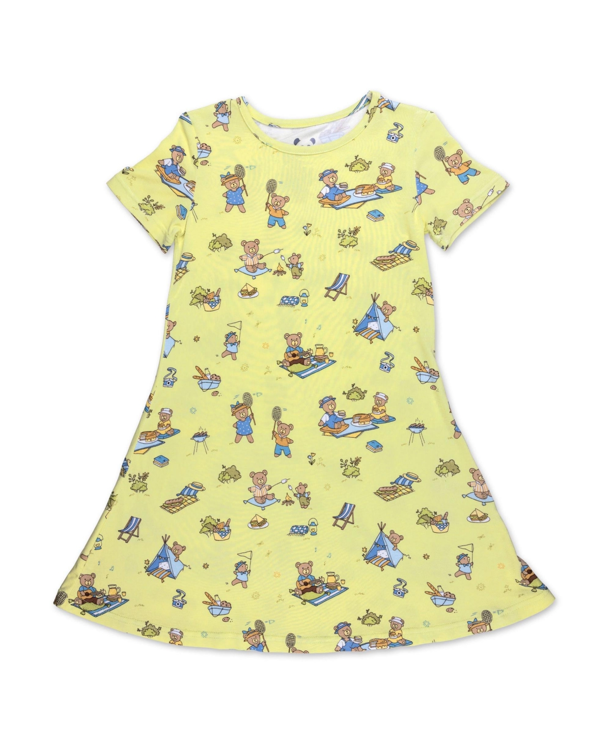 Bellabu Bear Baby Girls Teddy Bear Picnic Short Sleeve Dress
