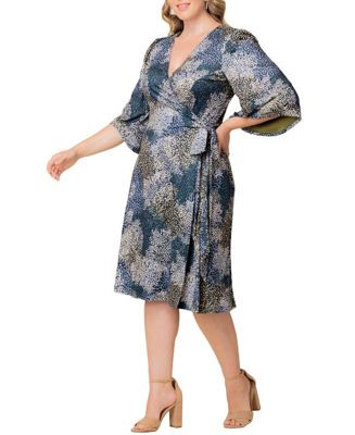 Plus Size Gemini Wrap Dress with Contrast Lined Sleeves