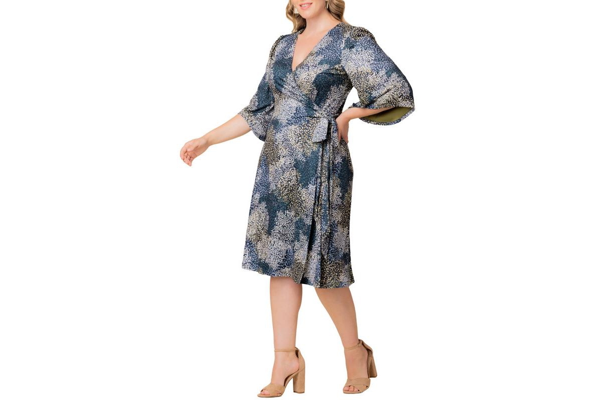 Kiyonna Plus Gemini Wrap Dress with Contrast Lined Sleeves