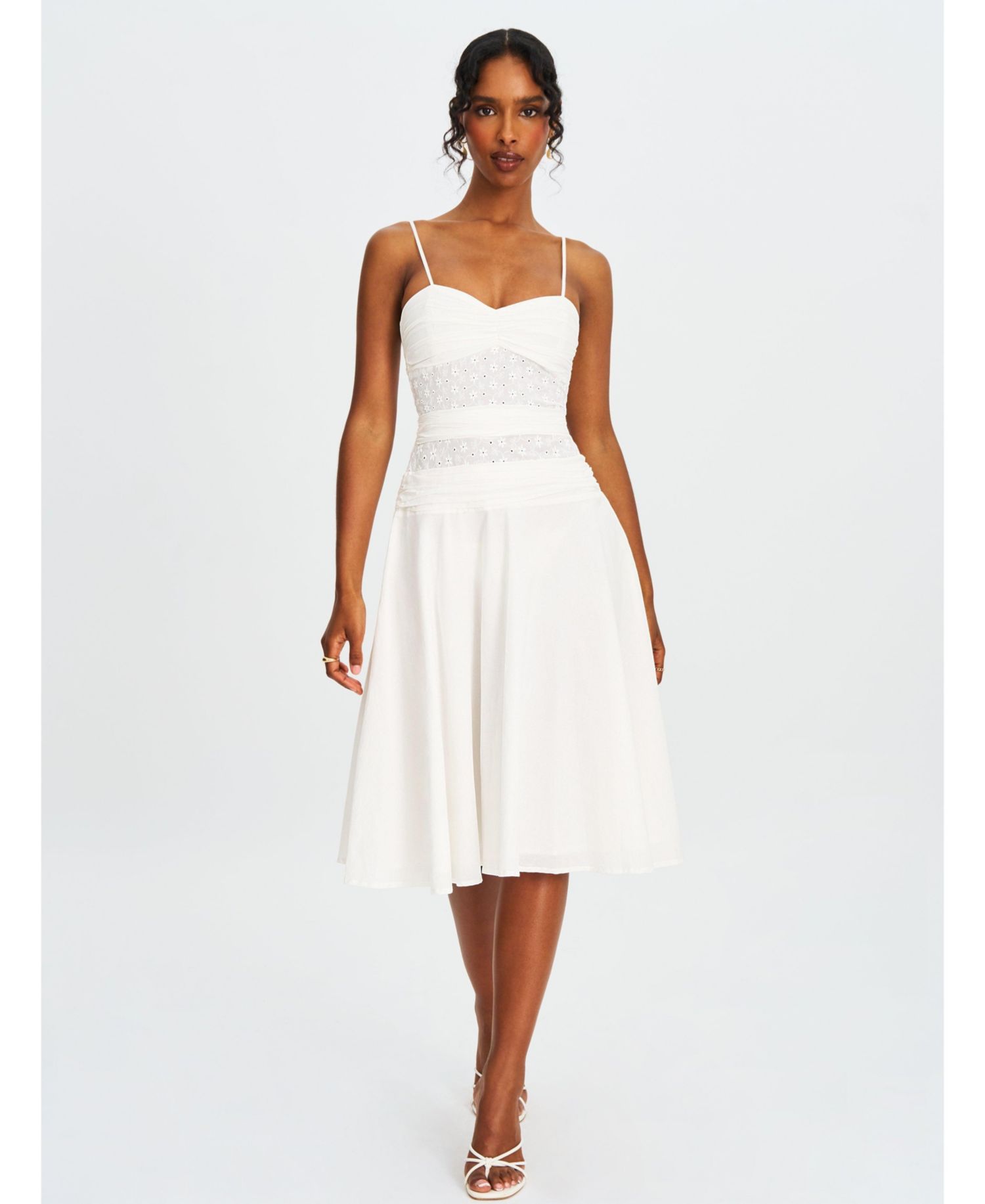 Women's Maelis White Eyelet Drop Waist Cotton Midi Dress