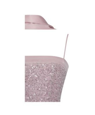 Women Raizel Pink Beaded Sequin Bodycon Gown with Scarf