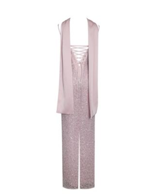 Women Raizel Pink Beaded Sequin Bodycon Gown with Scarf