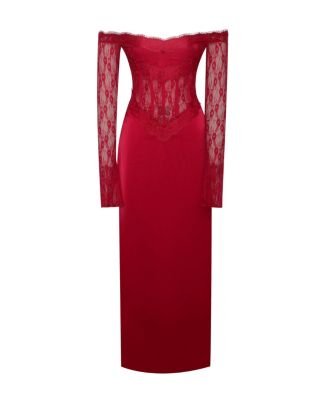 Women's Nessa Red Lace Satin Corset Maxi Dress