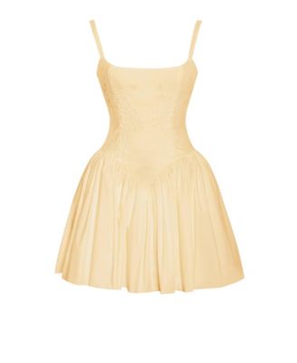 Women's Kadi Yellow Cotton Drop Waist Corset Mini Dress