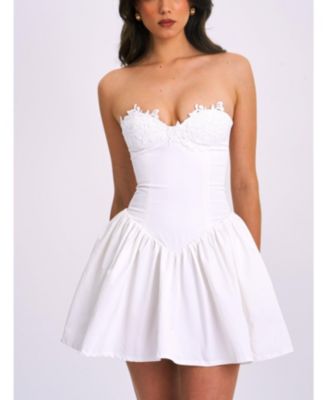 Women's Sacha White Lace Drop Waist Corset Puffy Mini Dress